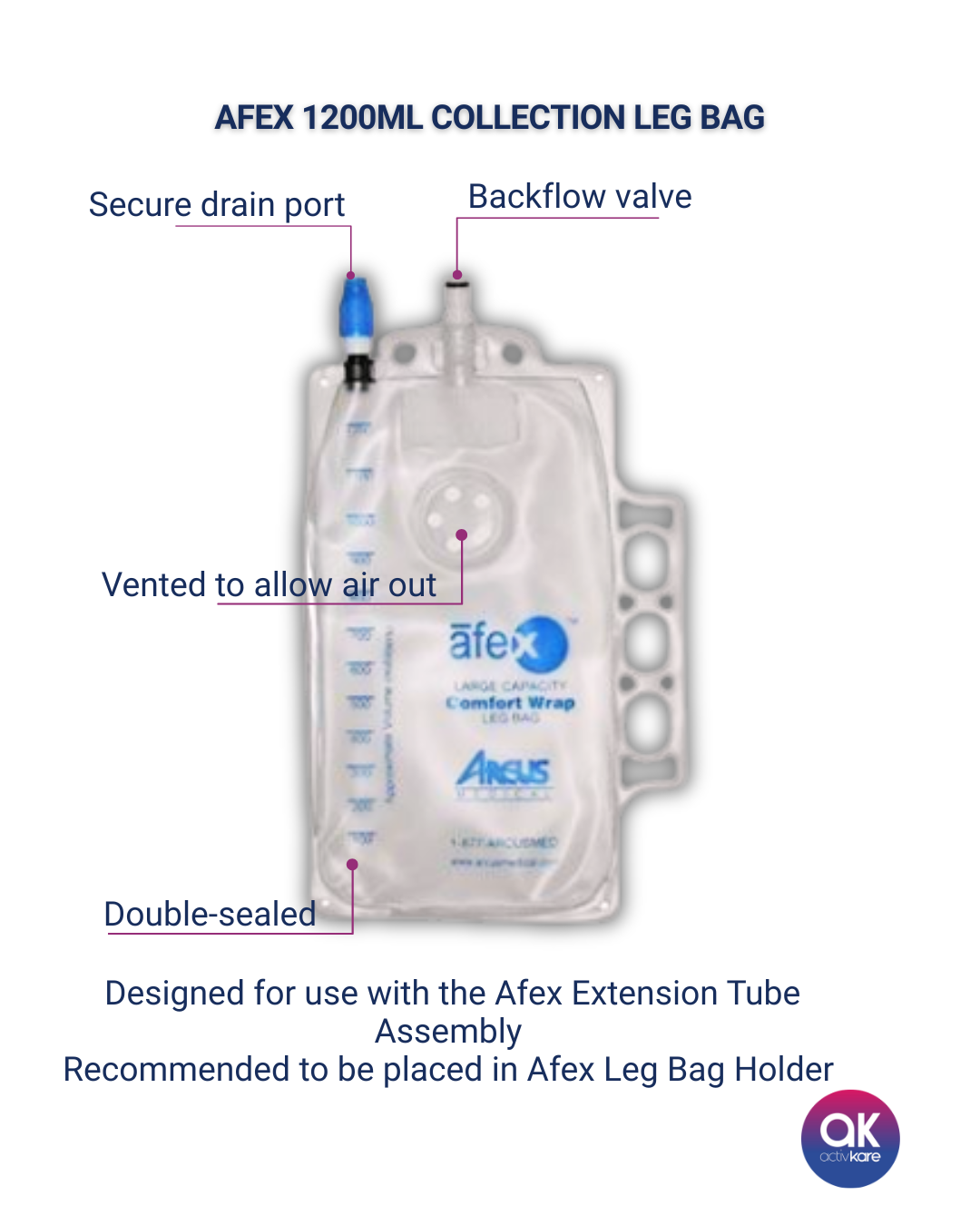 AFEX 1200mL Leg Urine Collection Bag