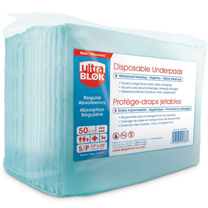UltraBlok™ Disposable Underpads 17.5 x 24in, Small - 6 Bags of 50